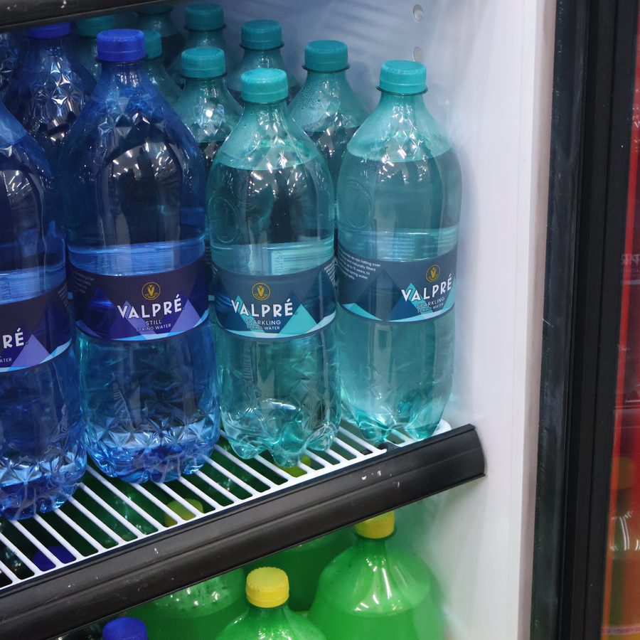 Bottled water and cold drinks in the fridge