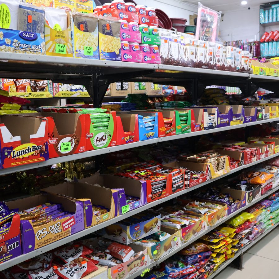 Aisle of chocolates, sweets and snacks